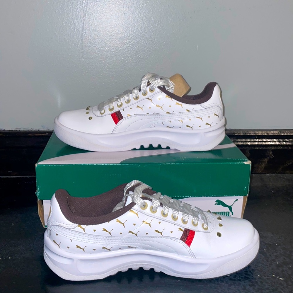 PUMA California Stud Womens White Gold Jeweled Sneakers
